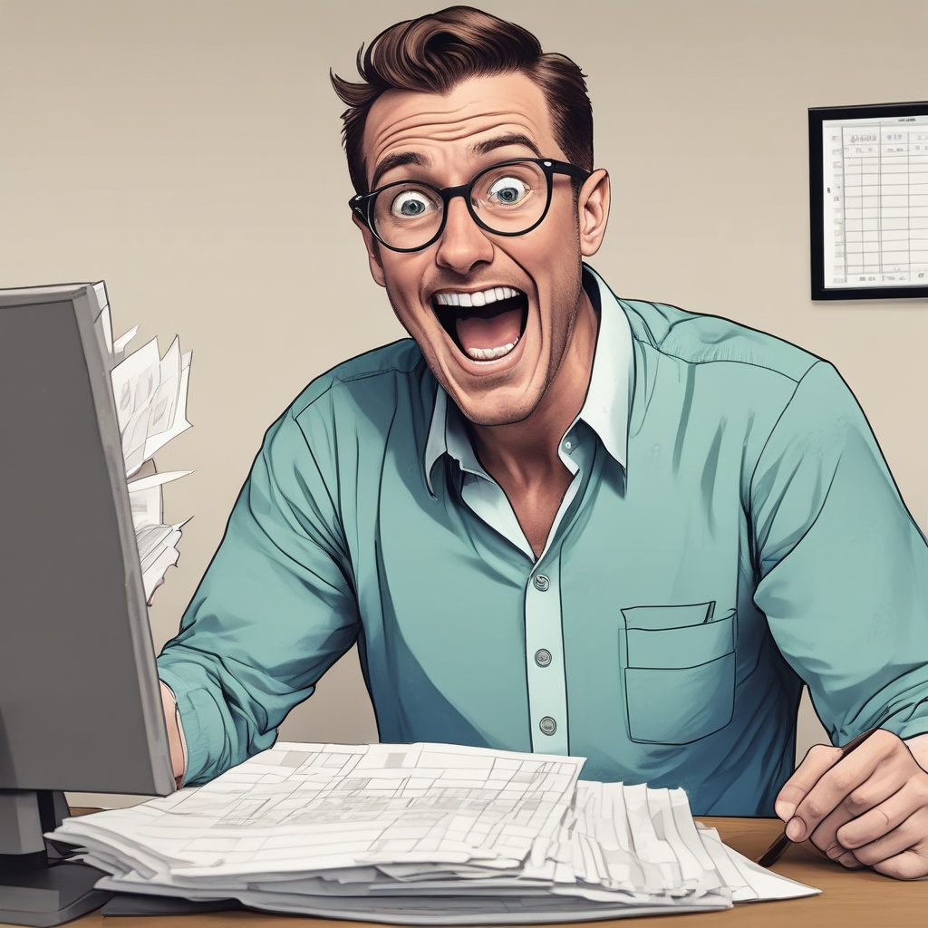 Excited guy meme looking at spreadsheets